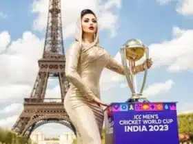 Urvashi Rautela Makes History: Unveiling Cricket World Cup 2023 Trophy at Eiffel Tower